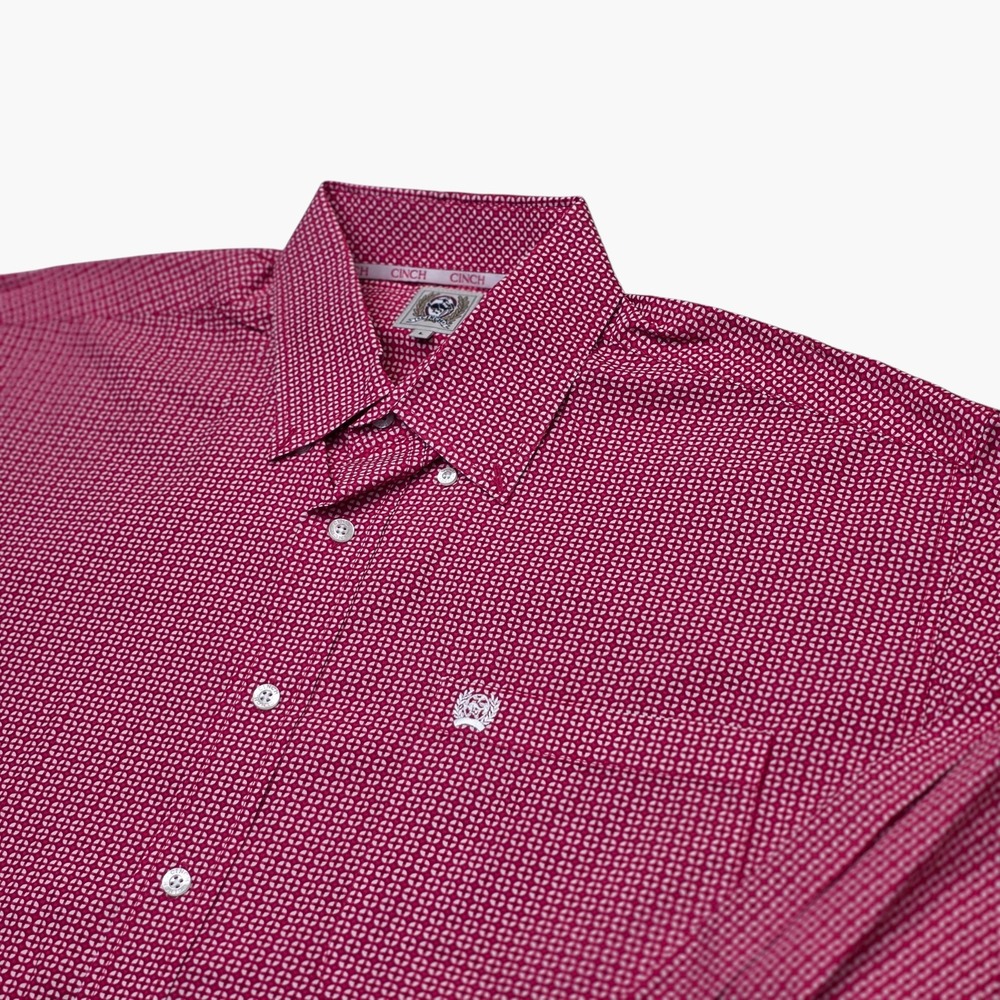 Cinch Mens Long Sleeve Button Down Shirt Red White Geometric Western MTW1105658 - Picture 5 of 9